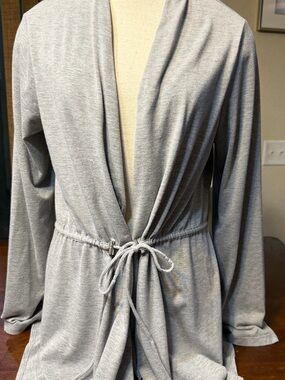 Notations Light Gray Drawcord Open Front Cardigan